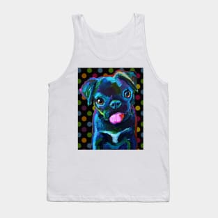 Derpy Black Pug Puppy with Polka Dots Tank Top